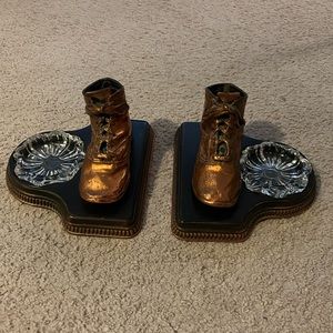 Vintage bronze baby shoes with removable ash trays
